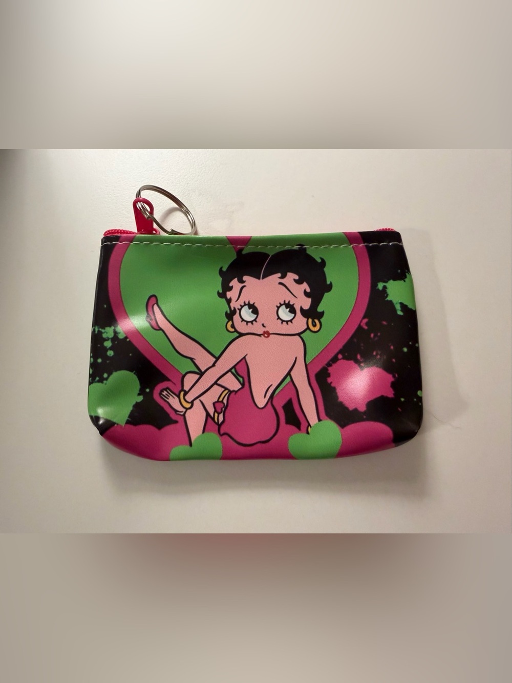 Betty Boop Black, Pink and Green Coin Pouch with Keyring